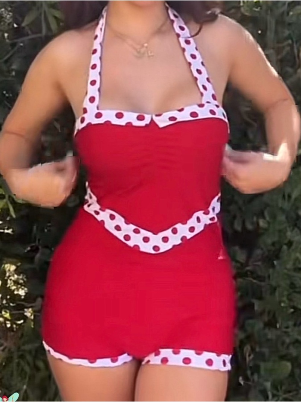 NWT RED 1940S HALTER PATCHWORK ONE-PIECE SWIMSUIT - Picture 3 of 13